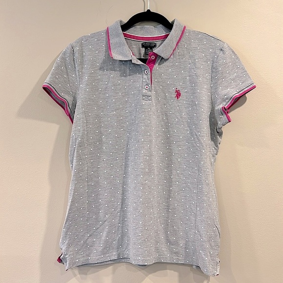 🔥U.S. Polo Assn. Heather Gray Polo with Pink Trim🔥 - Picture 1 of 5